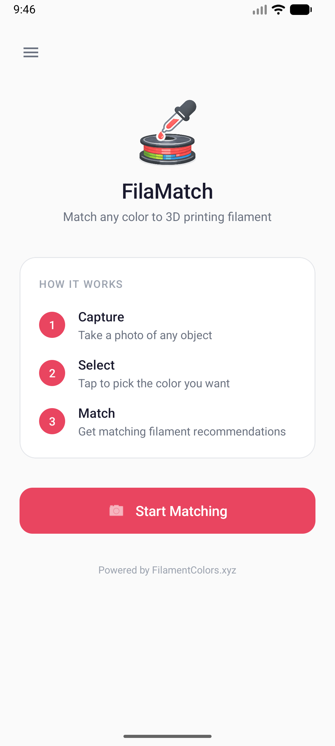 FilaMatch home screen